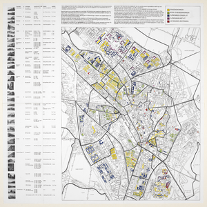 217143 Plattegrond van de stad Utrecht waarop het woningbezit van de gemeente en de woningcorporaties is aangegeven. In ...